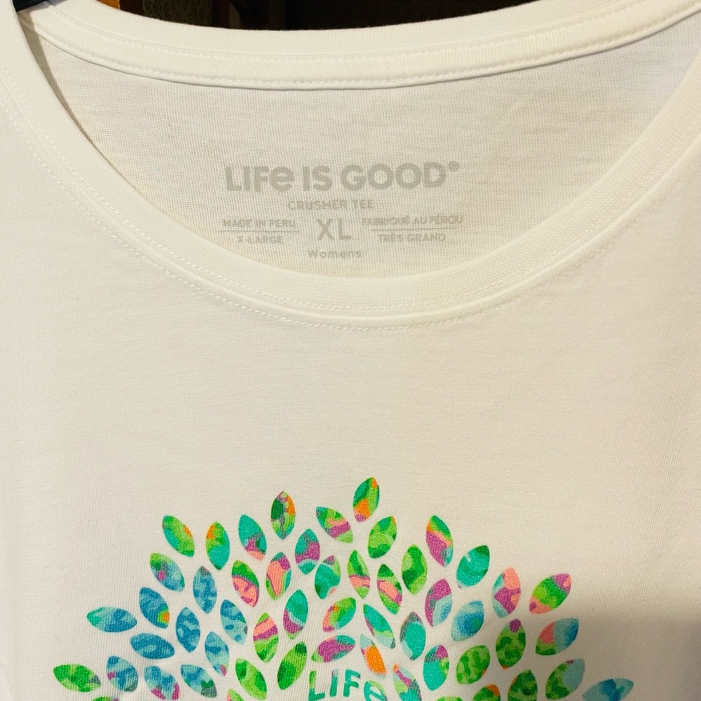Life Is Good White Tee with Colorful Tree Design - Picture 2 of 2